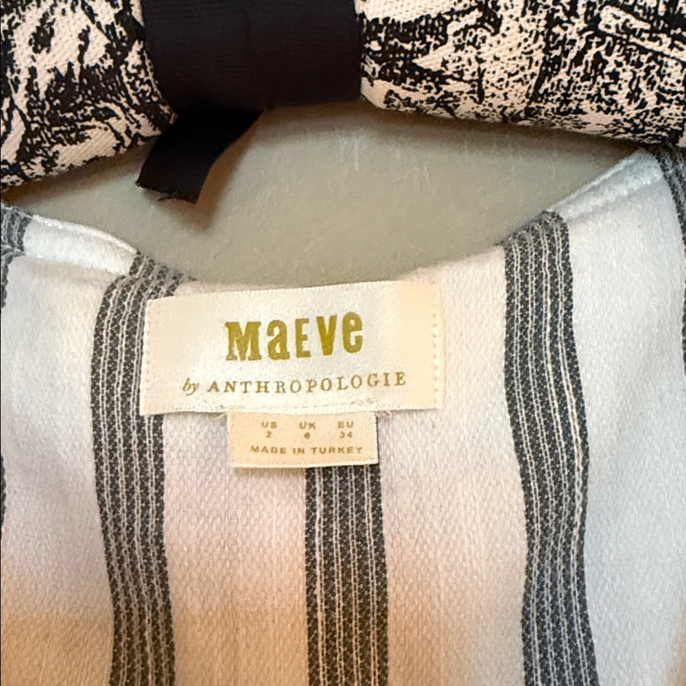 Anthropologie Maeve Leslie Striped Button-Front Midi Dress in White and Black - Picture 2 of 6